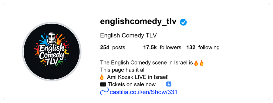 English Comedy TLV Instagram profile preview