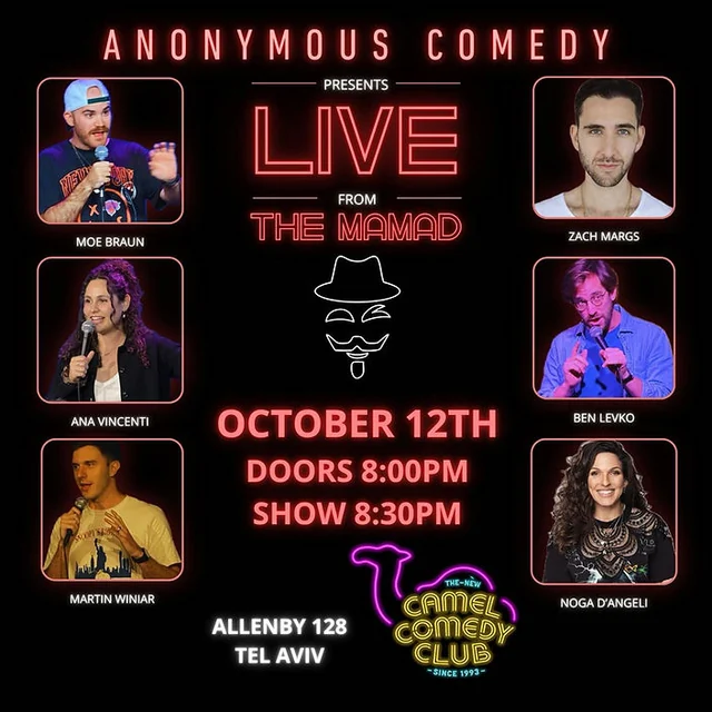 Live From the Mamad October 12 flyer with Moe Braun, Zach Margs, Ana Vincenti, Ben Levko, Martin Winiar and Noga D'Angeli